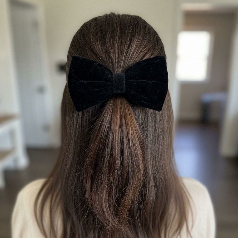 Vintage Black Velvet Bow Made In France Classic Coquette